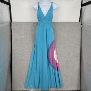 Gypsy 05 Dress Womens Small Blue Tie Dye Organic Cotton Maxi Sundress Boho Fest